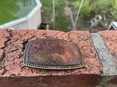 LEAPING BASS METAL & LEATHER BASS FISHING BELT BUCKLE VINTAGE 1970&rsquo;S