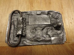 Vintage 1985 Americas Firefighters Metal Belt Buckle Red Enamel Sisikiyou FD USA