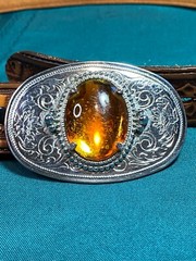 Tex Tan Full Grain Cowhide Belt Size 36 Tool Silver Buckle Polished Amber Stone
