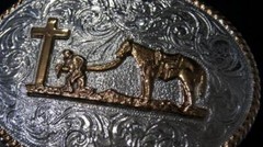 Crumrine Western Buckle Oval Praying Cowboy at Cross Silver & Gold Tone C1037448