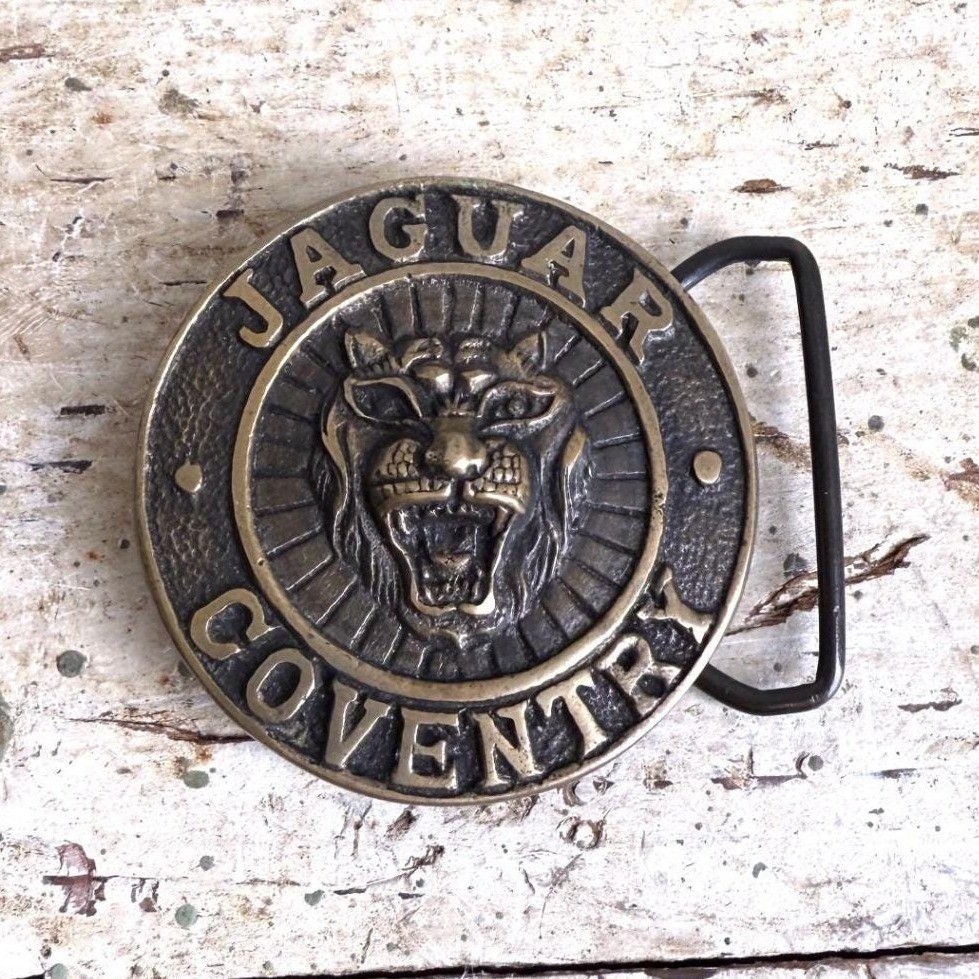 Vintage Jaguar Coventry Solid Brass Belt Buckle Growler Cat Head Logo 857 Taiwan
