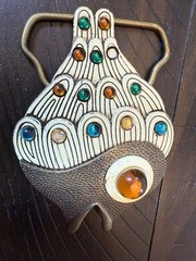 vintage FISH belt buckle WESTERN cowboy GLASS EYE golden 1960s