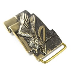 Sculptural handmade belt buckle « Free bird », Solid brass buckle Hawk buckle