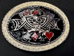 Lucky Gambling Skull Straight Flush Poker Playing Card 4 Queen&rsquo;s Belt Buckle