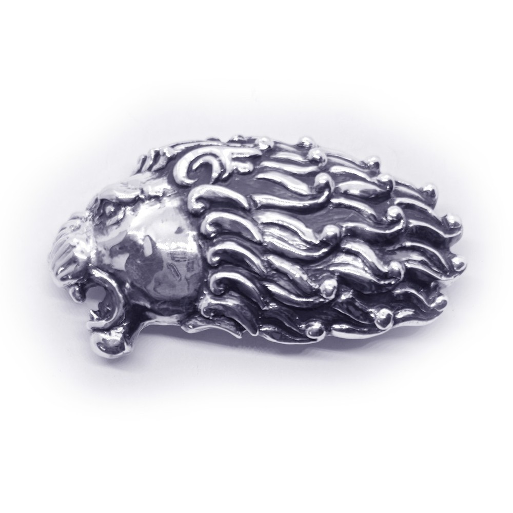 Lion Angry Head Curly Designed Hair Sterling Silver Belt Buckle