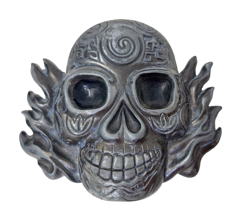 Tribal Skull On Fire Fantasy Artwork Pewter Belt Buckle: 1.5&Prime; Belt Width