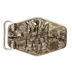 Warship done! German silver belt buckle, ukrainian trident, russian combat ship