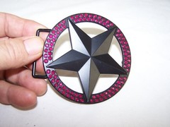Black Pink Star Fashion Rhinestone Belt Buckle 41621A 3.25&Prime; Circle