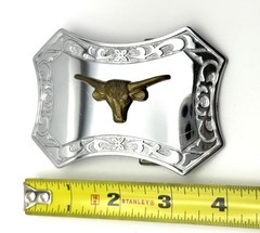 Long Horn Steer Silver Plated Belt Buckle Western ** Light Wear