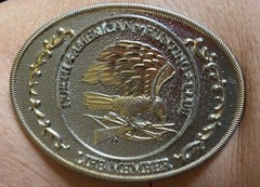 Vtg North American Hunting Club Wings of Gold Brass Belt Buckle Life Member READ