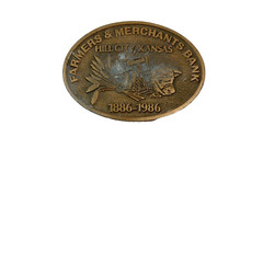 Hill City Kansas Farmers & Merchants Bank 1886-1986 Metal Belt Buckle