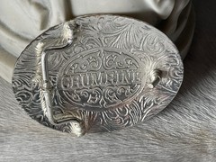 Crumrine Belt Buckle 3.75 x 3 in Horse Trio Oval Silver Engraved Gold 1.75