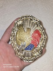 VTG Crumrine American Eagle Flag Belt Buckle Heavy Silver Plate/Bronze USA Shiny