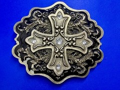 Iron Cross with Rhinestone Religious Gothic Punk Black Silver Color Belt Buckle