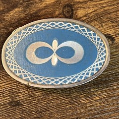 Vintage Western Blue, White Silver Etched Pattern With Rope Boarder B19