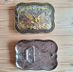 BIG Eagle wave western country silver & gold & black belt buckle