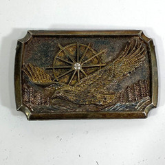 Soaring Eagle Belt Buckle Crystal Center Sunburst Trees Mountains Bronze Metal