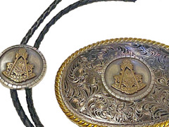 Masonic Freemasons Past Master Belt Buckle and Bolo Set