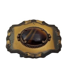 Western Style Belt Buckle w/ Polished Faux Tigers Eye Center Copper Tone 4.5&Prime;