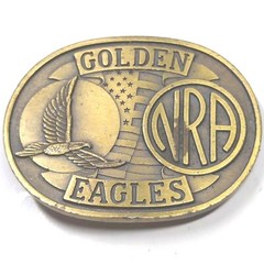 Vintage NRA Golden Eagles Oval Bronze Belt Buckle Flying Eagle Flag Backdrop