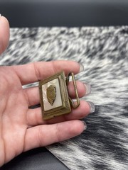 Vintage Belt Buckle Shell Inlaid Brass Ornate Design Marked Gloray Newport #A98