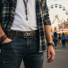 Men Women Fashion Belt Buckle Silver Black Metal 4X4 Four By Four Offroad Biker