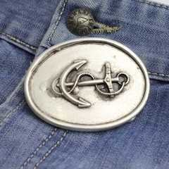 Antique Silver Look Maritime Anchor Relief Oval Belt Buckle