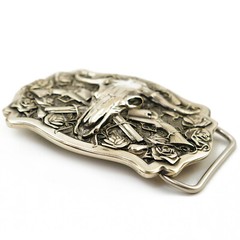 German silver belt buckle American Bison Buffalo Skull, Longhorn Cattle buckle