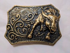 ✖ WESTERN STEER BULL Bronze Cowboy Rodeo Style ✖ Belt Buckle ✖ Roping Solid USA