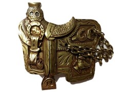 ✖ WESTERN Steer Saddle Cowboy Rodeo Style ✖ Belt Buckle Buck ✖ Gold / bronze USA