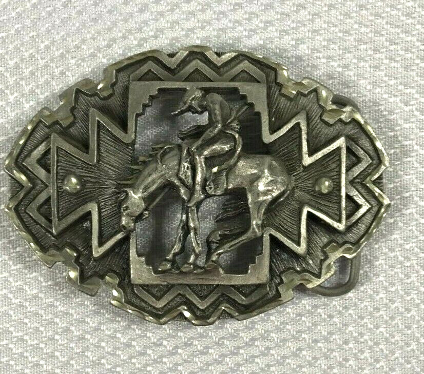 Vintage Man On Horse 3D Southwestern Chantmin Pewter Tone Belt Buckle – BB-810