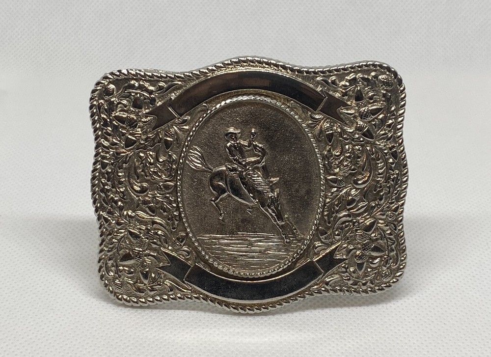 Western Belt Buckle Roper Silver Tone Engraved Western Prod Co. 70s