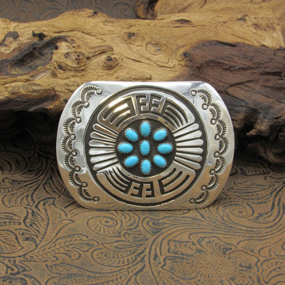 Rosco Scott Turquoise Sterling Silver Overlay Belt Buckle