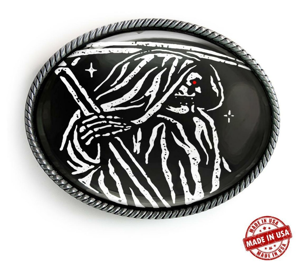 Grim Reaper Gothic Death Skeleton Handmade Oval Belt Buckle – 427