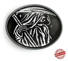 Grim Reaper Gothic Death Skeleton Handmade Oval Belt Buckle – 427