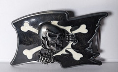 Jeans Friend Jolly Roger Skull Crossbones Pirate Flag Silver Tone Belt Buckle