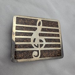 Vintage Treble Clef Belt Buckle Glitter Enamel Silver Tone Heavy Quality Made