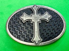 Centered Iron Cross Religious Gothic Punk Vibe Faux Leather on Metal Belt Buckle