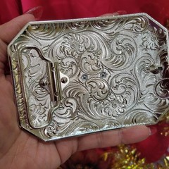 Virgen De Guadalupe Western belt Buckle Rose Tone Silver Heavy Zinc Alloy Oval