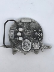 1995 Tanside Ltd Silver Tone Enamel Skull Dagger Maltese Cross Biker Belt Buckle