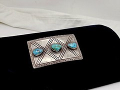 NATIVE AMERICAN NAVAJO KEE JOE BENALLY CARVED STAMPED SILVER BELT BUCKLE