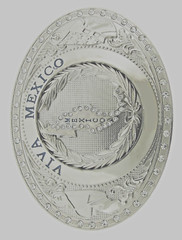 Viva Mexico Belt Buckle Silver Metal Jumbo Men Mexican Flag Western Cowboy Rodeo