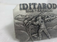 Official 2002 Iditarod Trail metal belt buckle