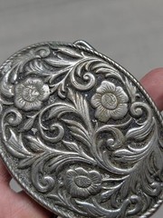 vintage ENGRAVED belt buckle WESTERN metal FLORAL cowboy rodeo