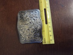 Vintage Western Floral Engraved Silver Tone Belt Buckle Rope Border Rectangle