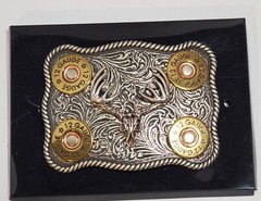 Nocona Whitetail Buck Skull Shotgun Shells Rectangular Belt Buckle