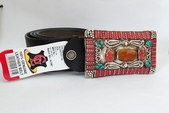 Tibetan Silver Belt Buckle Leather waist trap Turquoise Coral Clasp, B53