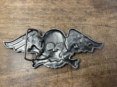 Vintage Winged Skull and Crossbones Belt Buckle Estate Sale Flying Skull Biker