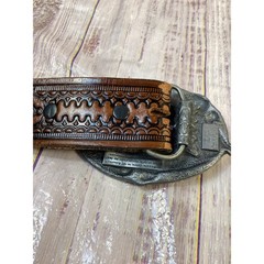 Vintage 1983 Siskiyou Square Dancing Belt Buckle with Tooled Leather Belt Brown