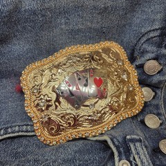 Four Aces Western Belt Buckle Cowboy Rodeo Jeans Buckle Silver & Rosetone